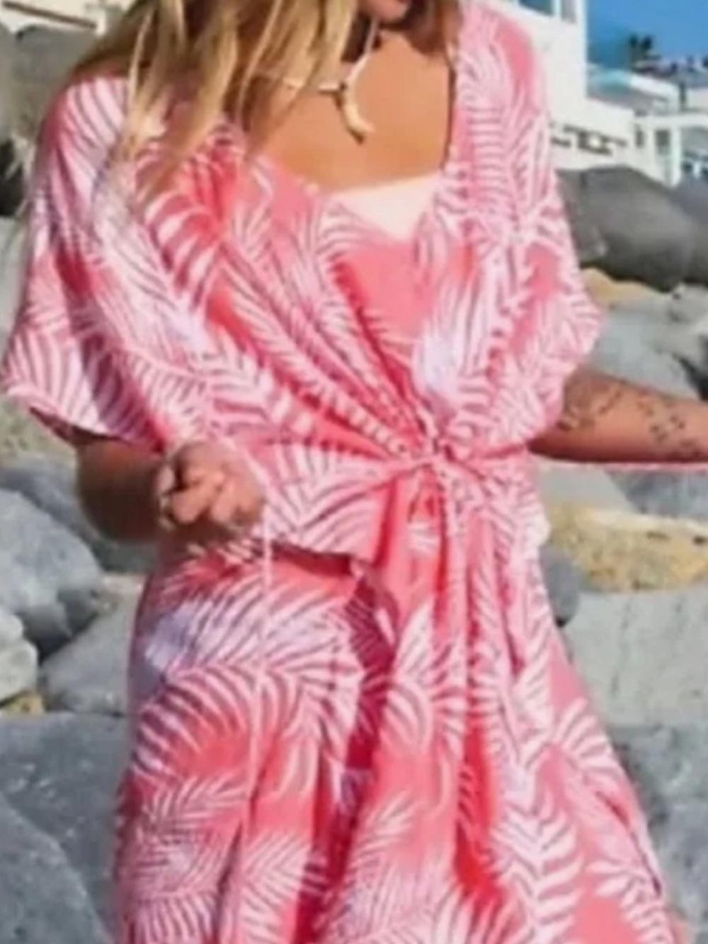 Cleobella Pink & White Tropical Tie-Waist Swim Coverup
